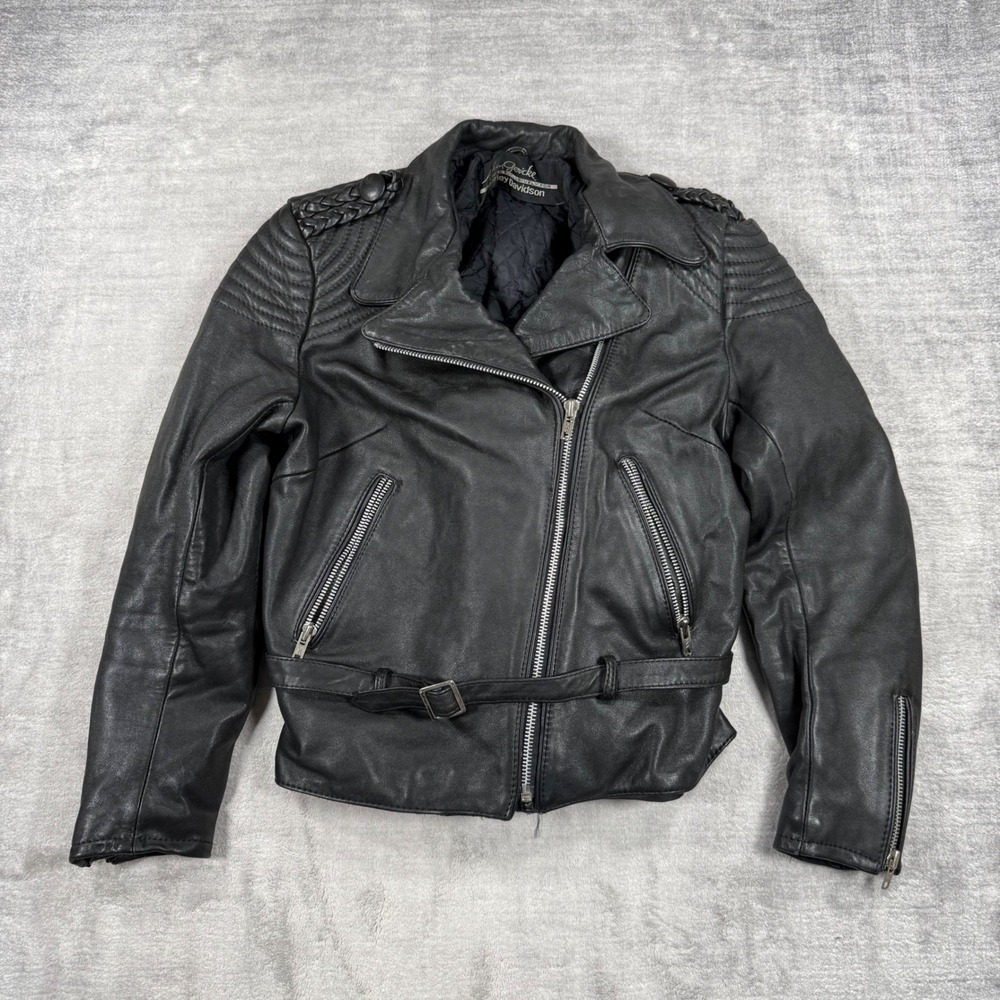 Hein Gericke Harley Davidson Leather Jacket Womens Small Black Padded Moto Biker